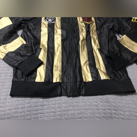 World of Troop Men’s Black Gold Lightweight Moto Jacket - Picture 4 of 14